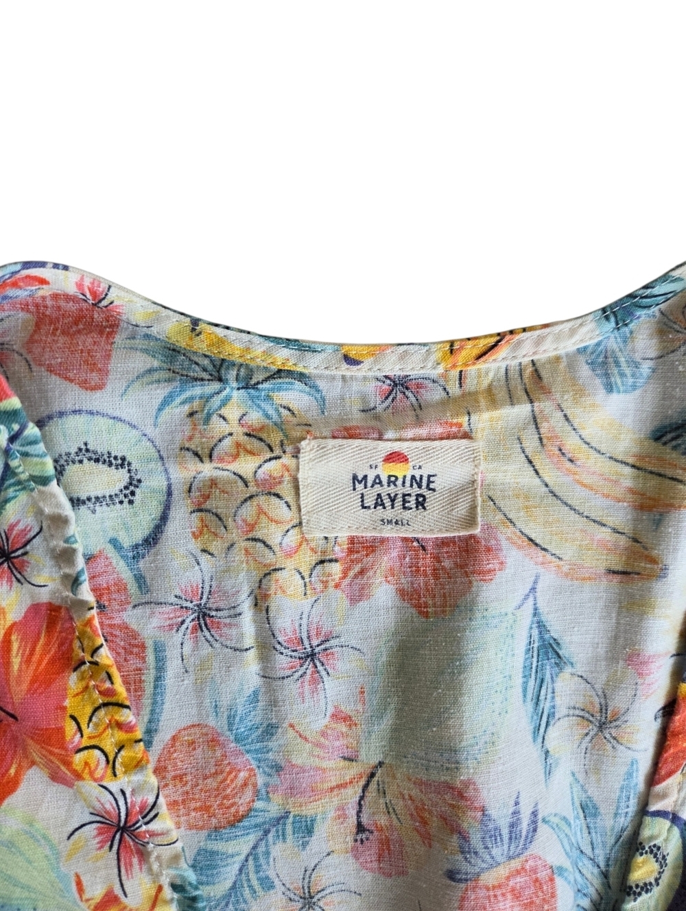 Marine Layer Camila Tropical Fruit Hemp Natural Fiber Romper Small - Picture 4 of 10